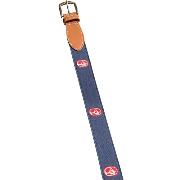 Roostas Other - Roostas Mens Navy Blue Embroidered Trophy Crest Canvas Leather Belt Size 38